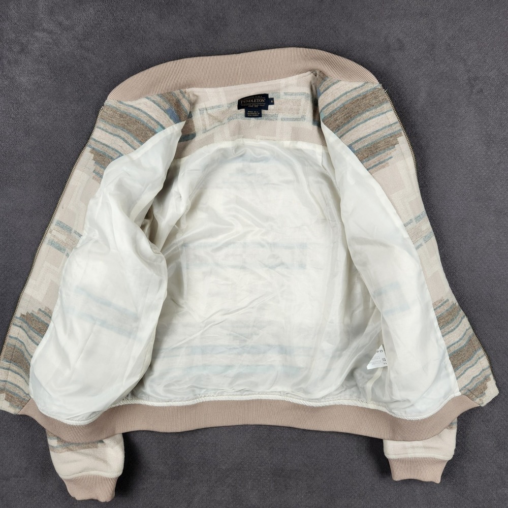 Pendleton Santa Clara Jacquard Wool Bomber Jacket Womens Small Cream Blue - Picture 3 of 10